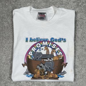 Vintage 90s I Believe In Gods Promises Noah's Ark Graphic T-Shirt Large Jesus